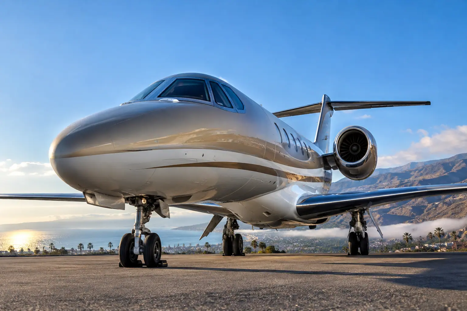 Light jet waiting on an empty ramp