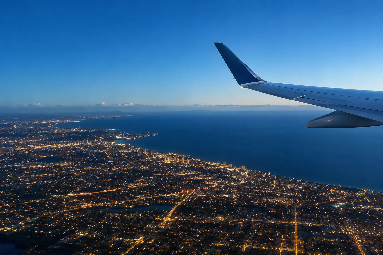 Los Angeles lights seen from a private jet