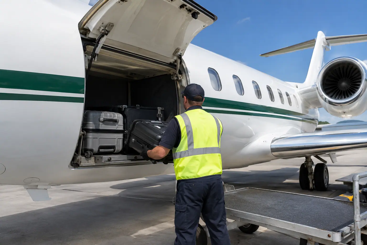 Bags loaded into a private jet
